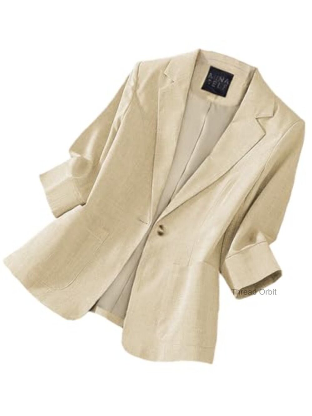 Linen Blazer 3/4 Sleeve Lightweight Breathable Lined Casual Work Office Jacket